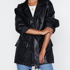 Nasty Gal faux leather relaxed belted jacket in BROWN sz 10